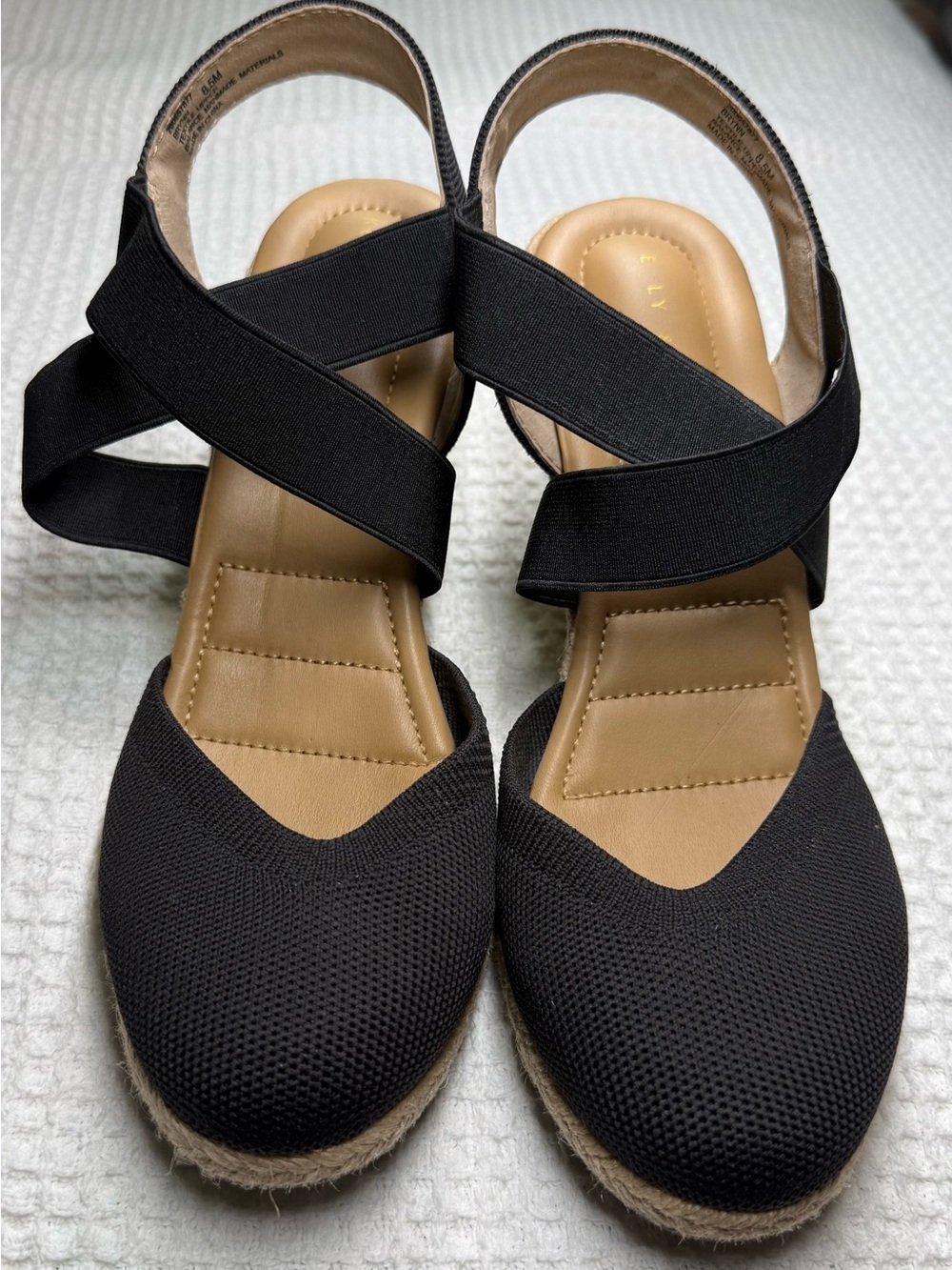 Kelly & Katie Black Espadrille Wedge Sandals with Crisscross Straps